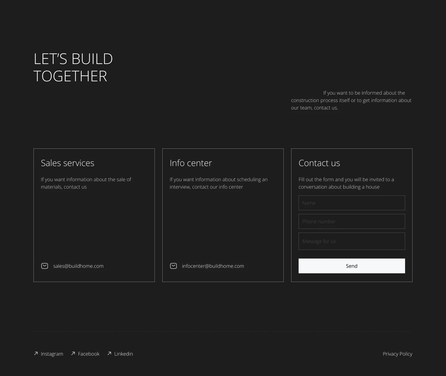 Contact section with sales, info and form