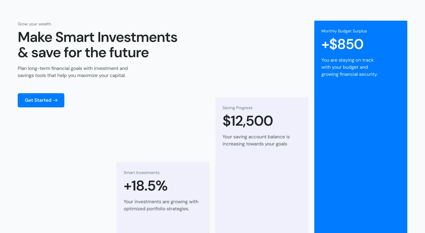 Firely 'Make smart investments' section with stat cards