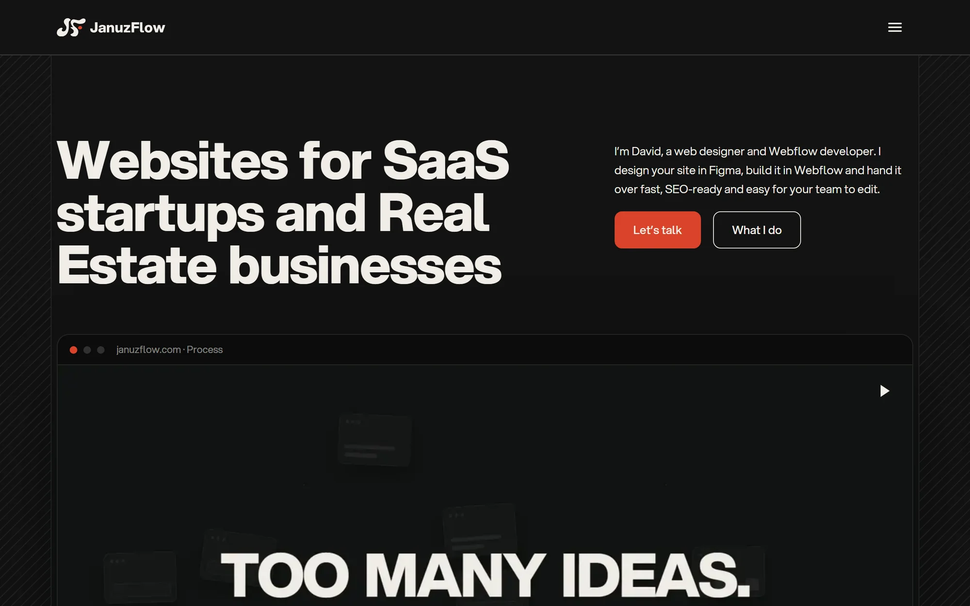 JanuzFlow homepage hero: Websites for SaaS startups and Real Estate businesses