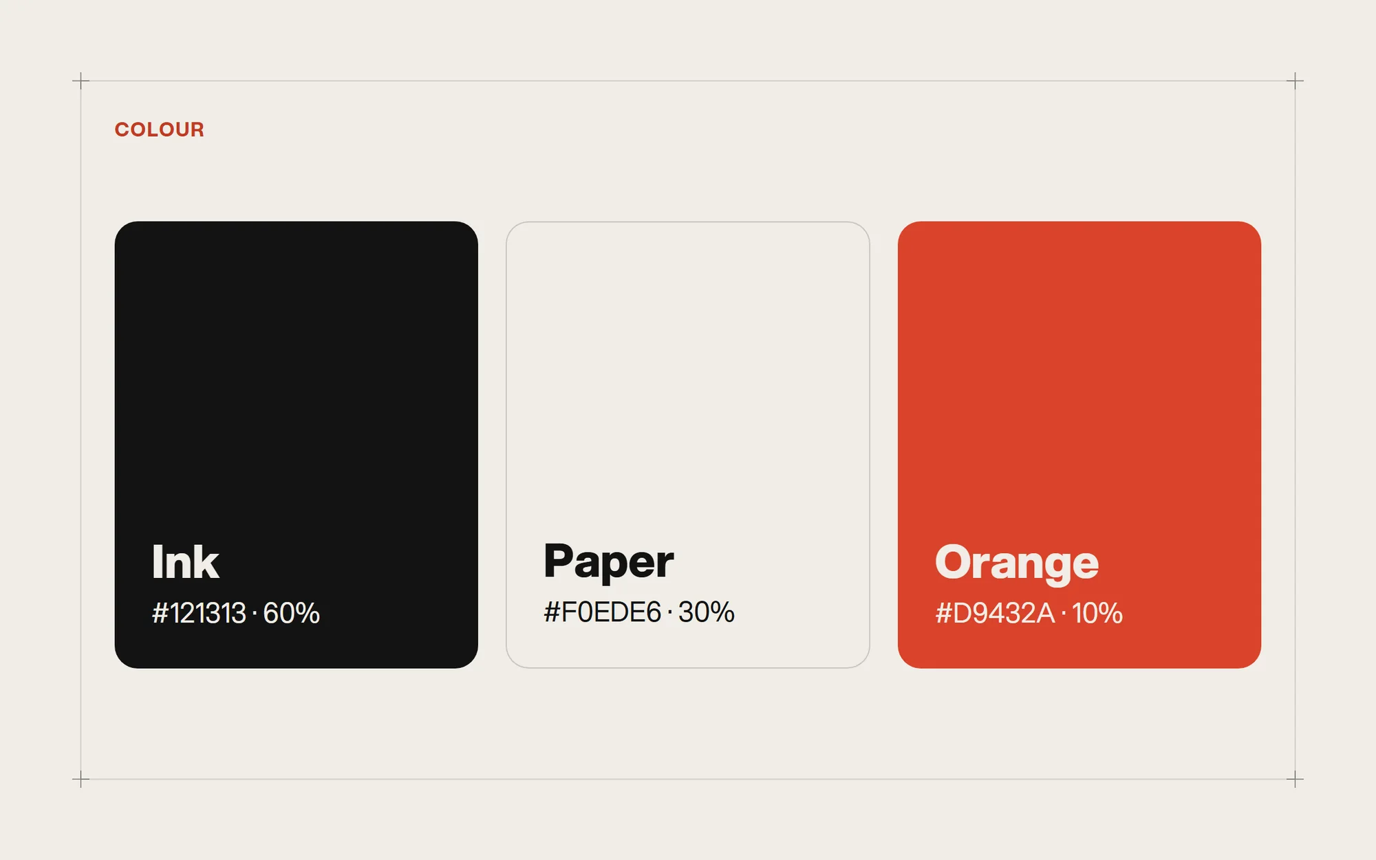 JanuzFlow colour palette: ink, paper and orange